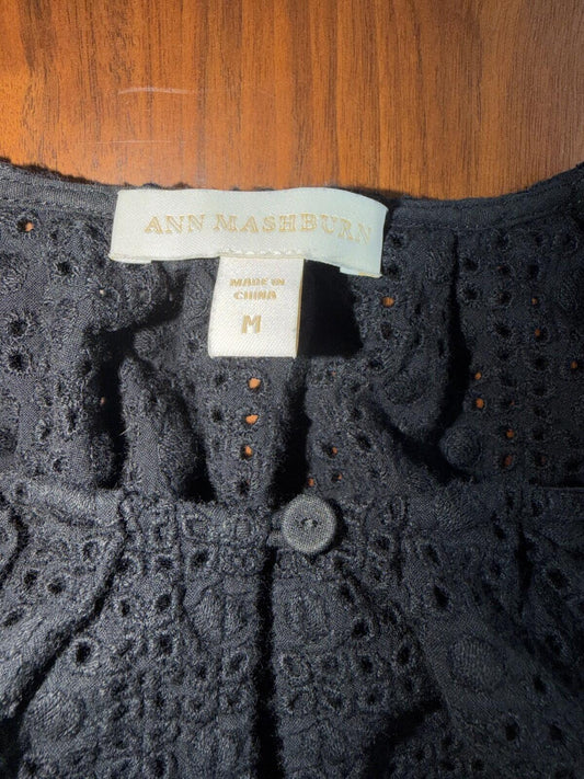 Ann Mashburn Women's Black Long Sleeve Eyelet Blouse - Size M
