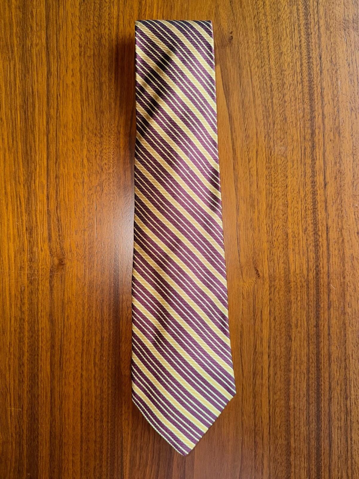 Brooks Brothers Vintage Silk Regimental Gold & Burgundy Stripe Tie - USA Made