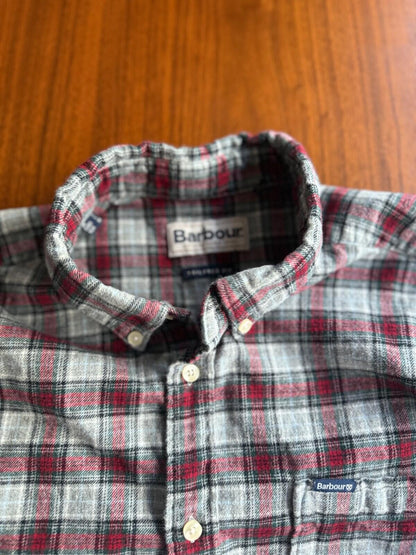 Barbour Alderton Brushed Cotton Tailored Fit Plaid Flannel in Grey Marl - Size M