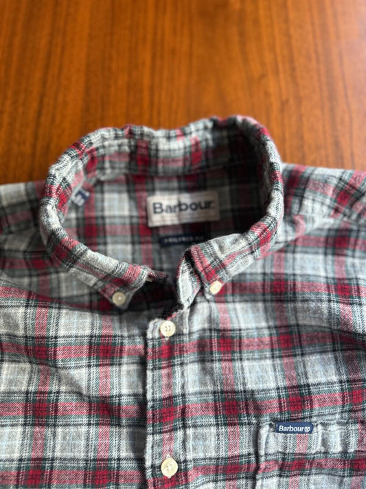 Barbour Alderton Brushed Cotton Tailored Fit Plaid Flannel in Grey Marl - Size M