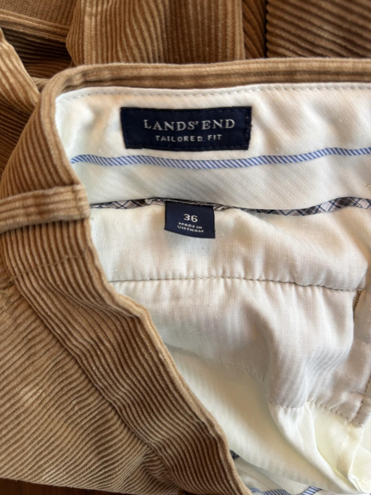 Lands' End Men's Tailored Fit Tan Corduroy Pants - Size 36