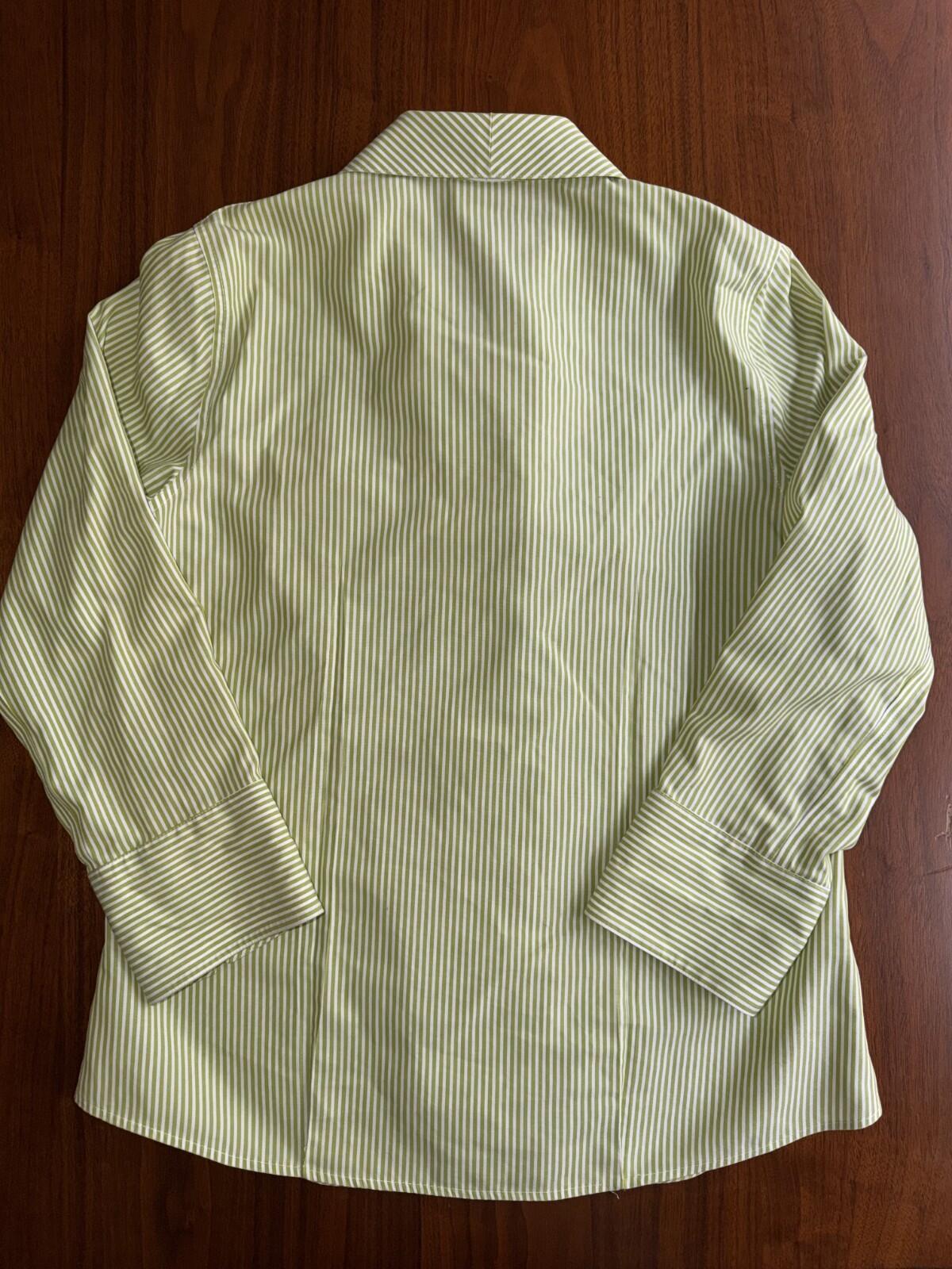 Chico's Women's Non-Iron Green & White Bias Striped Button-Up Shirt - Size 0