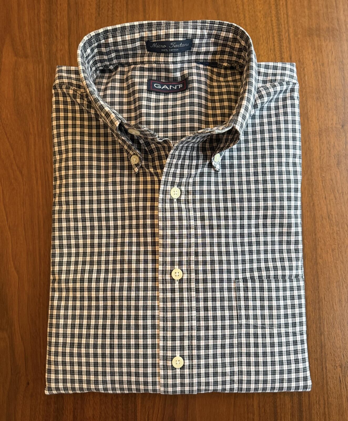 GANT Men’s Black and White Check Button-Down Shirt - Size XL