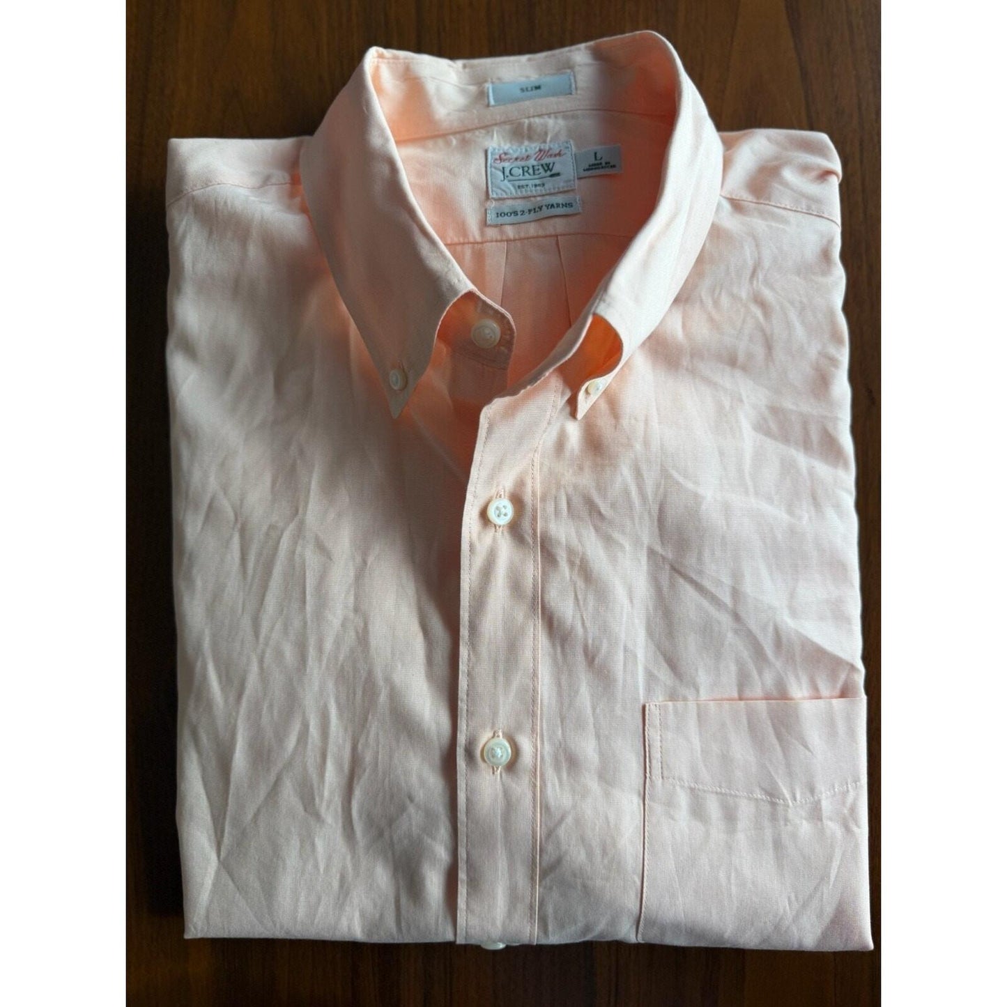 J.Crew Secret Wash Slim Fit Shirt in Peach Cotton Poplin - Size L