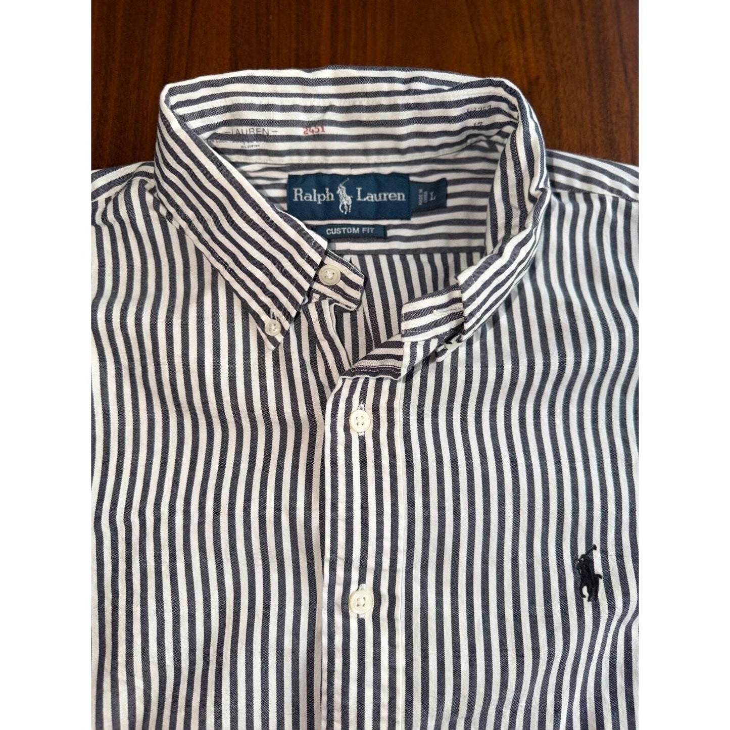 Polo Ralph Lauren Custom Fit Navy and White Striped Button Down Shirt - Size L