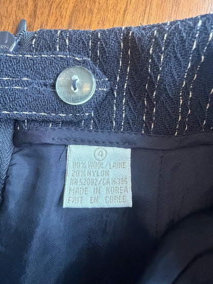 Vintage Dana Buchman Women's Black Wool Blend Striped Navy Mini Skirt - Size 4