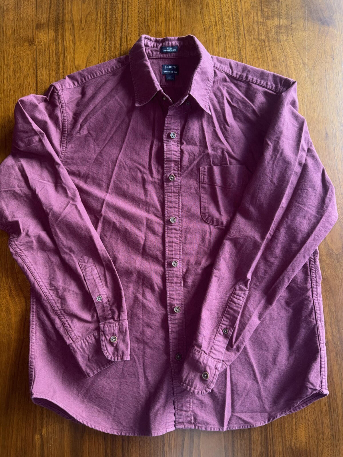 J.Crew Men's Slim Untucked Garment Dyed Burgundy Button-Down - Size L