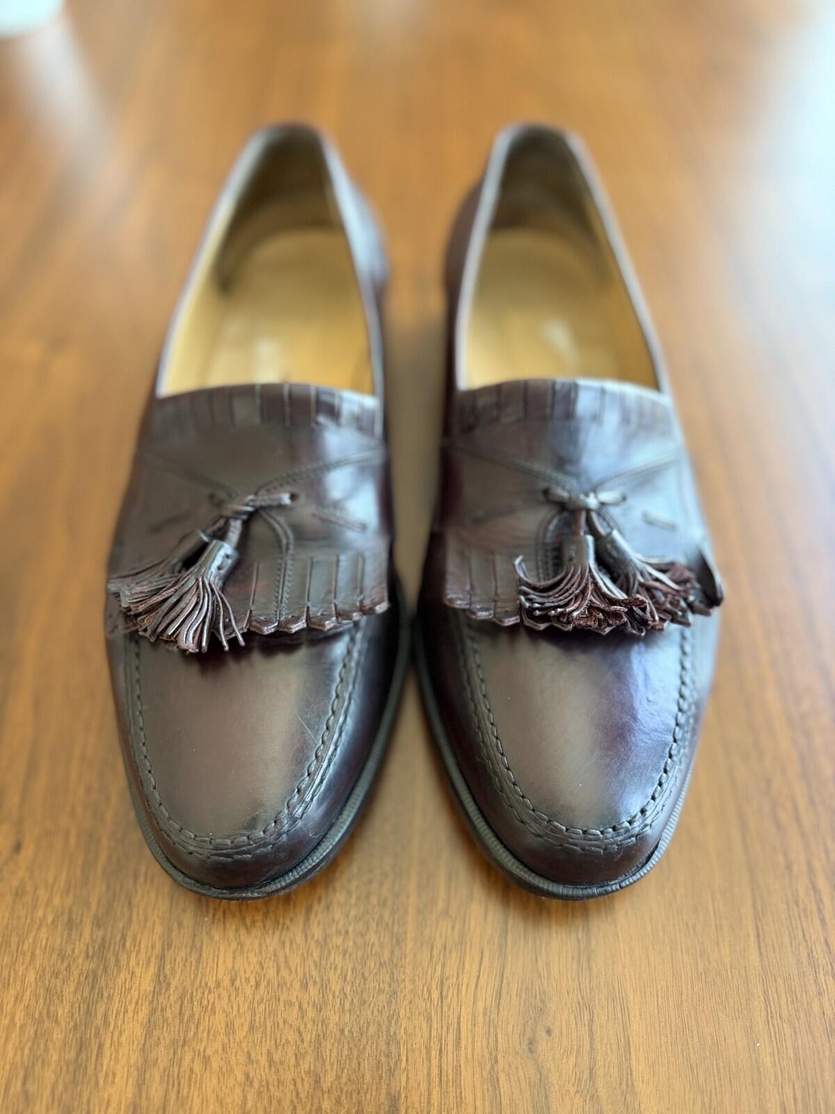 Johnston & Murphy Cellini Brown Leather Kiltie Tassel Loafers 10D Made in Italy