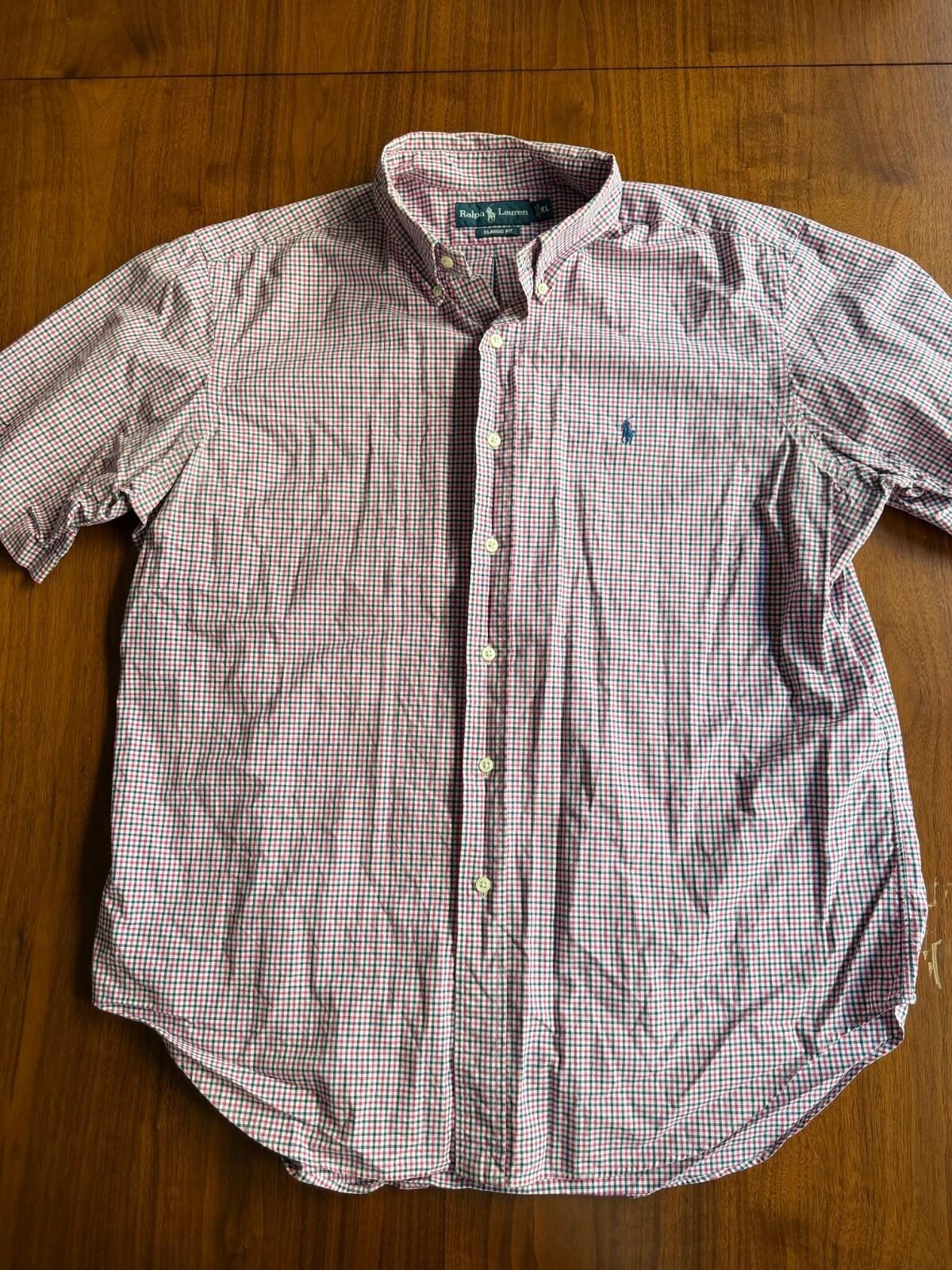 Polo Ralph Lauren Men's Classic Fit Pink/Blue Gingham Plaid SS Shirt - Size XL