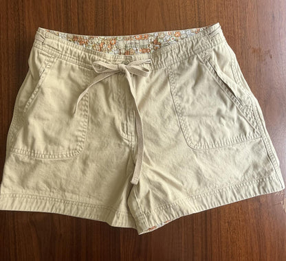 Natural Reflections Beige Cotton Casual Shorts with Floral Trim - Size 8