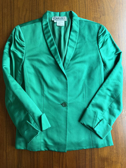 Vintage Carlisle Green Silk Blend Single-Button Shawl Collar Blazer - Size 4
