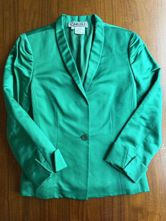 Vintage Carlisle Green Silk Blend Single-Button Shawl Collar Blazer - Size 4