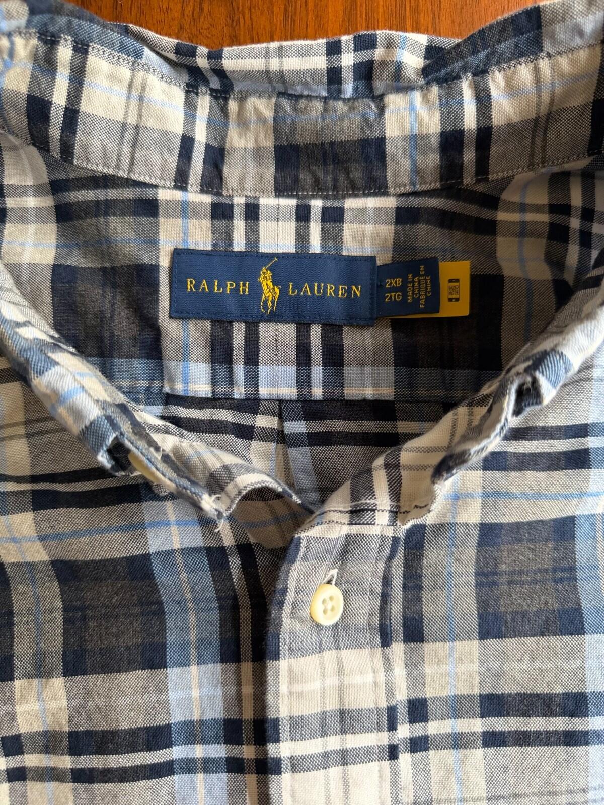 Polo Ralph Lauren Men's Navy Tartan Plaid Long Sleeve Shirt - Size 2XB