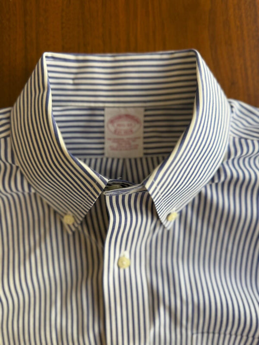 Brooks Brothers Navy Bengal Stripe Men's Button-Down Dress Shirt - Size 15.5-33