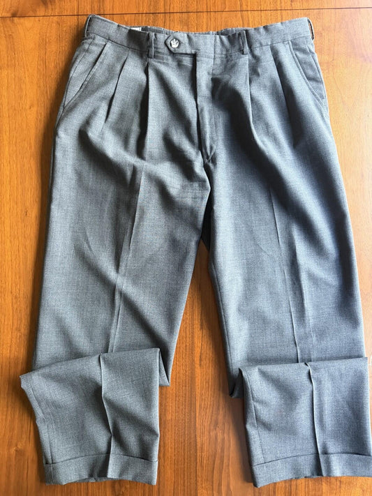 Saks Fifth Avenue Men's Grey Pleated Wool Dress Pants - Size 36