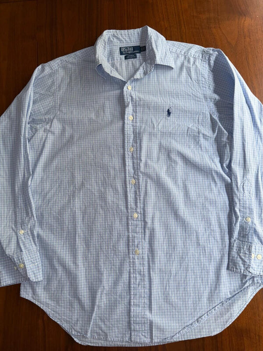 Polo Ralph Lauren Men's Andrew Blue Mini-Check Dress Shirt - Size 15.5-32/33