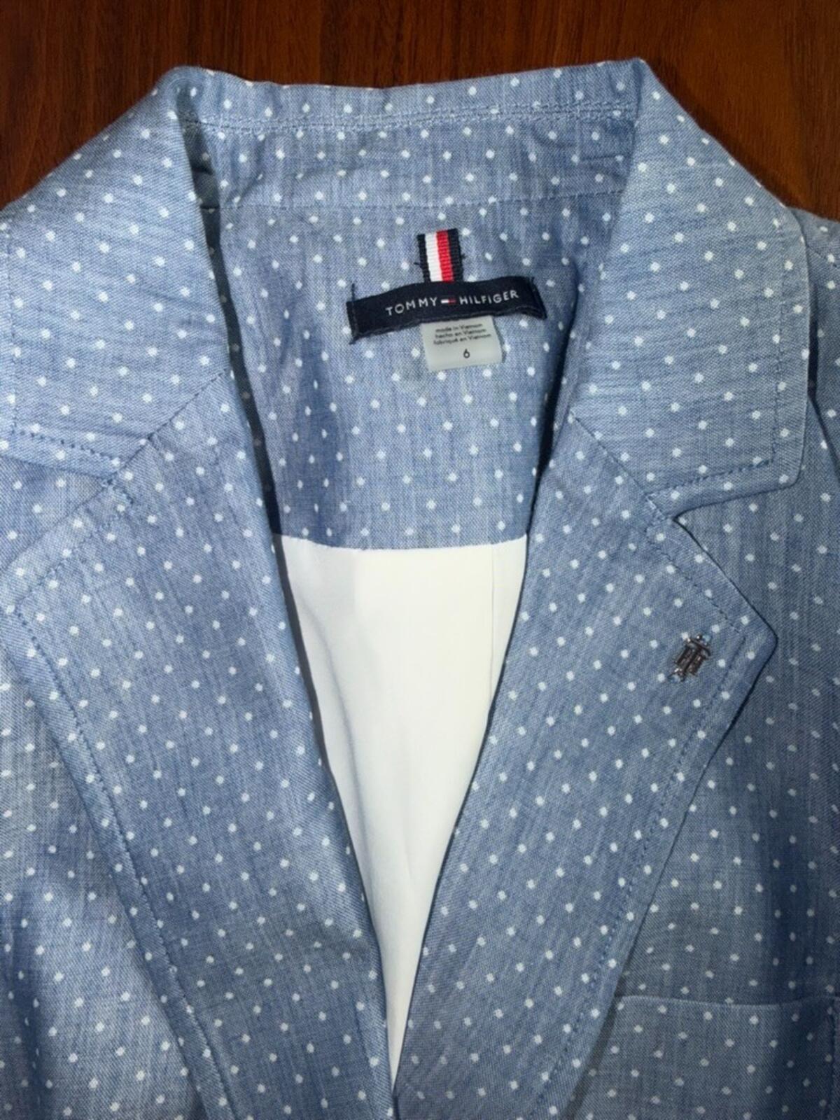 Tommy Hilfiger Women's Blue Polka Dot Linen Blend Blazer  - Size 6