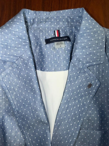 Tommy Hilfiger Women's Blue Polka Dot Linen Blend Blazer  - Size 6