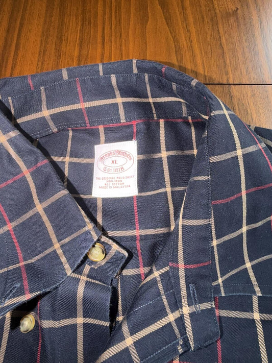 Brooks Brothers Men's Navy Plaid Long Sleeve Button-Down Shirt