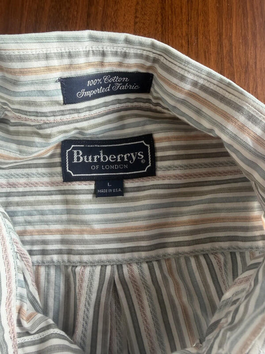 Vintage Burberry Men's Multi Stripe Short Sleeve Shirt - Size L