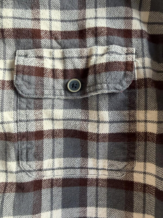 Jachs NY Men's Heavy Flannel Grey/Burgundy Long Sleeve Button Down - Size M