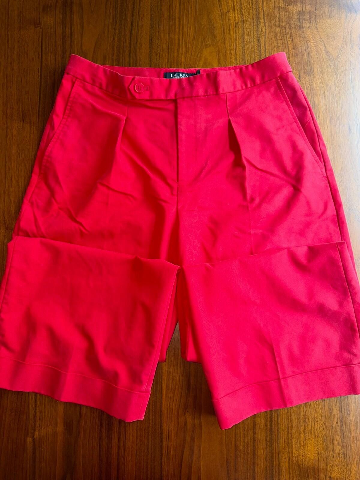 Lauren by Ralph Lauren Women's Red Wide Leg Pleated Trousers - Size 12