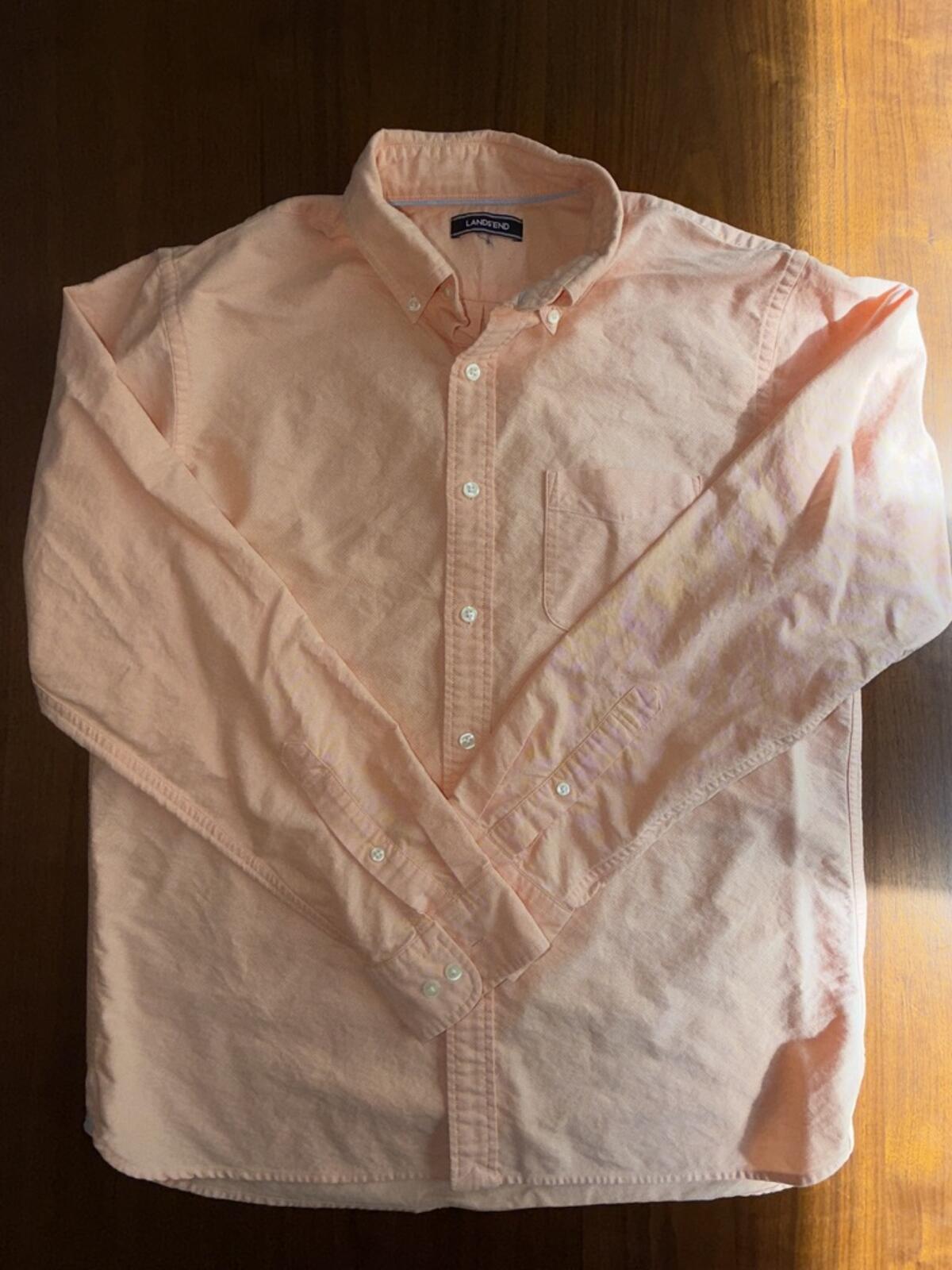 Lands' End Men's Peach Long Sleeve Button-Down Shirt - Size M