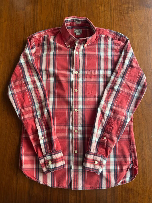 J.Crew Men's Slim Fit Red and Blue Plaid Cotton Button Down Shirt - Size S