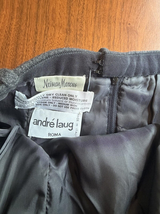 Vintage Andre Laug Roma for Neiman Marcus Women's Grey Wool Skirt - Size 31