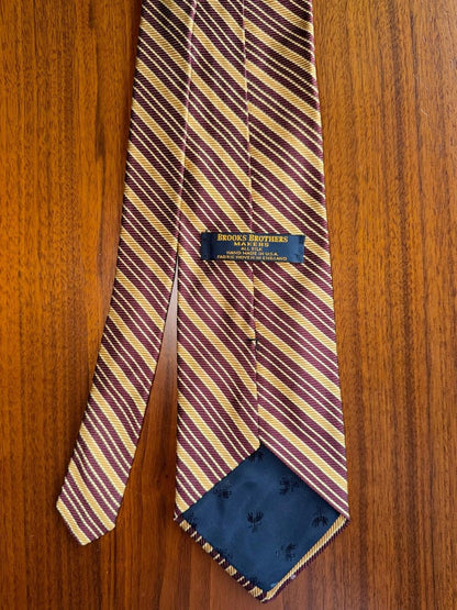 Brooks Brothers Vintage Silk Regimental Gold & Burgundy Stripe Tie - USA Made