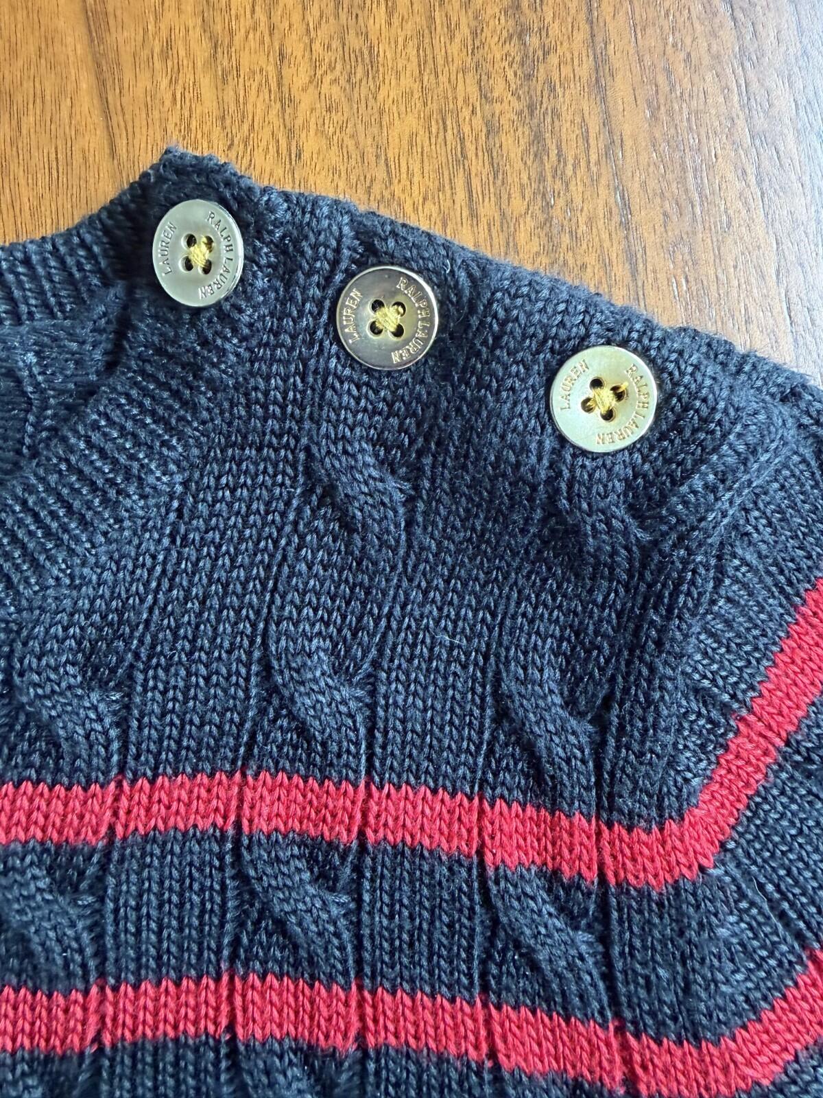 Lauren Ralph Lauren Women's Striped Black and Red Cable Knit Sweater - Size S