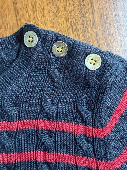 Lauren Ralph Lauren Women's Striped Black and Red Cable Knit Sweater - Size S
