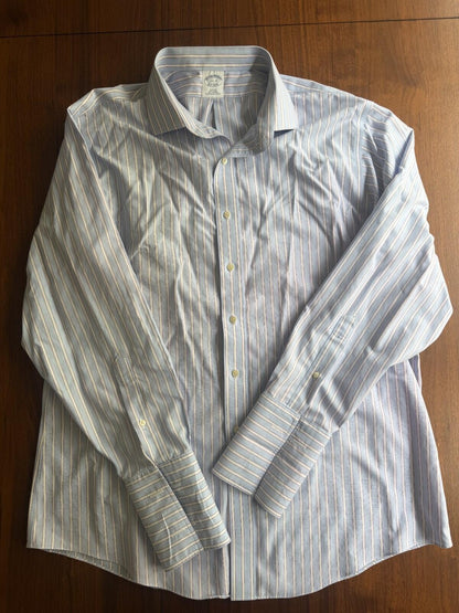 Brooks Brothers Men's Slim Fit Non-Iron Blue Striped Dress Shirt - Size 17.5-35
