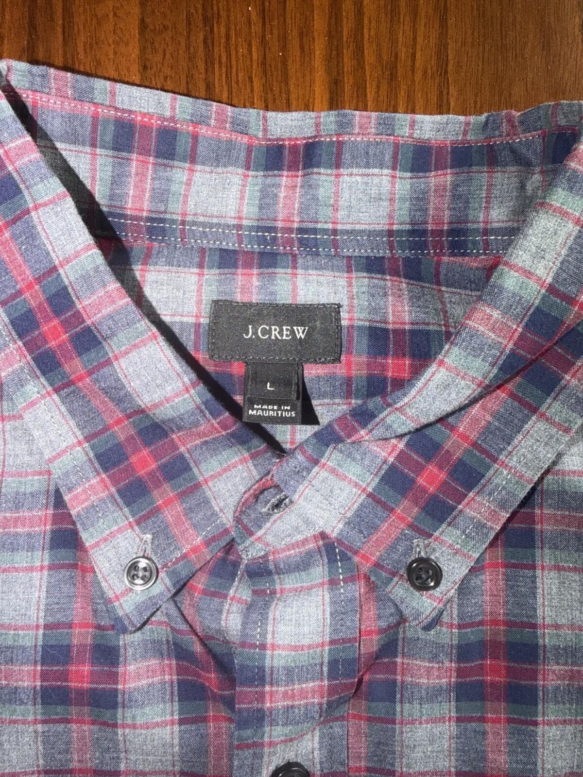 J.Crew Men's Brushed Cotton Grey Plaid Button-Up - Size L