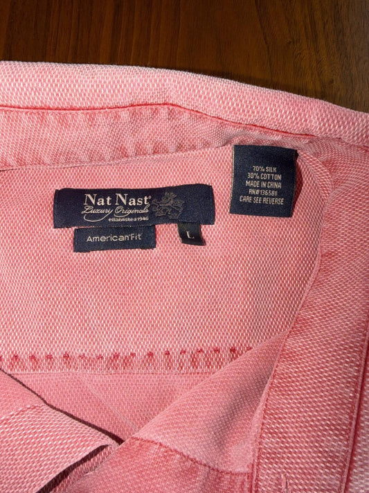 Nat Nast Luxury Men's Pink Silk Blend Short Sleeve Shirt - Size L