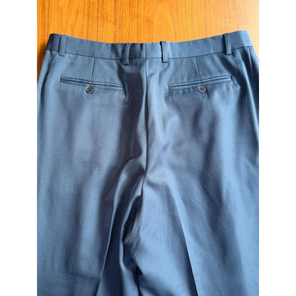 Zanella Men's Navy Pleated Wool Dress Pants with Cuffed Hem - Size 34