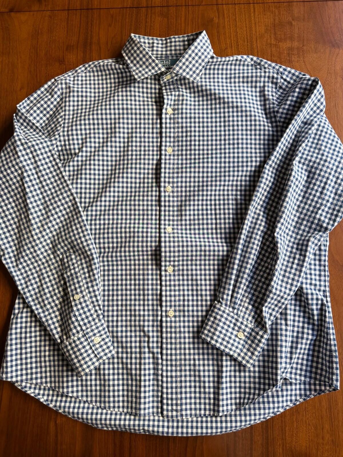 Polo Ralph Lauren Men's Navy and White Gingham Button-Down Shirt - Size XL
