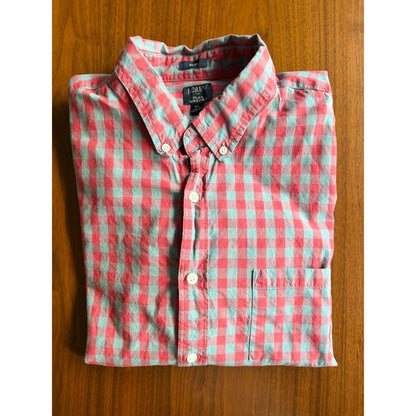 J.Crew Men's Slim Flex Washed Red & Grey Gingham Button-Down Shirt - Size XL