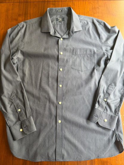 J.Crew Thompson Shirtings 80's 2-Ply Dress Shirt Navy Mini-Check - Size XL