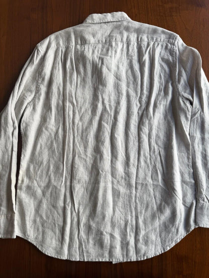 J.Crew Slim Fit Grey Linen-Cotton Micro-Check Button Down Shirt - Size L