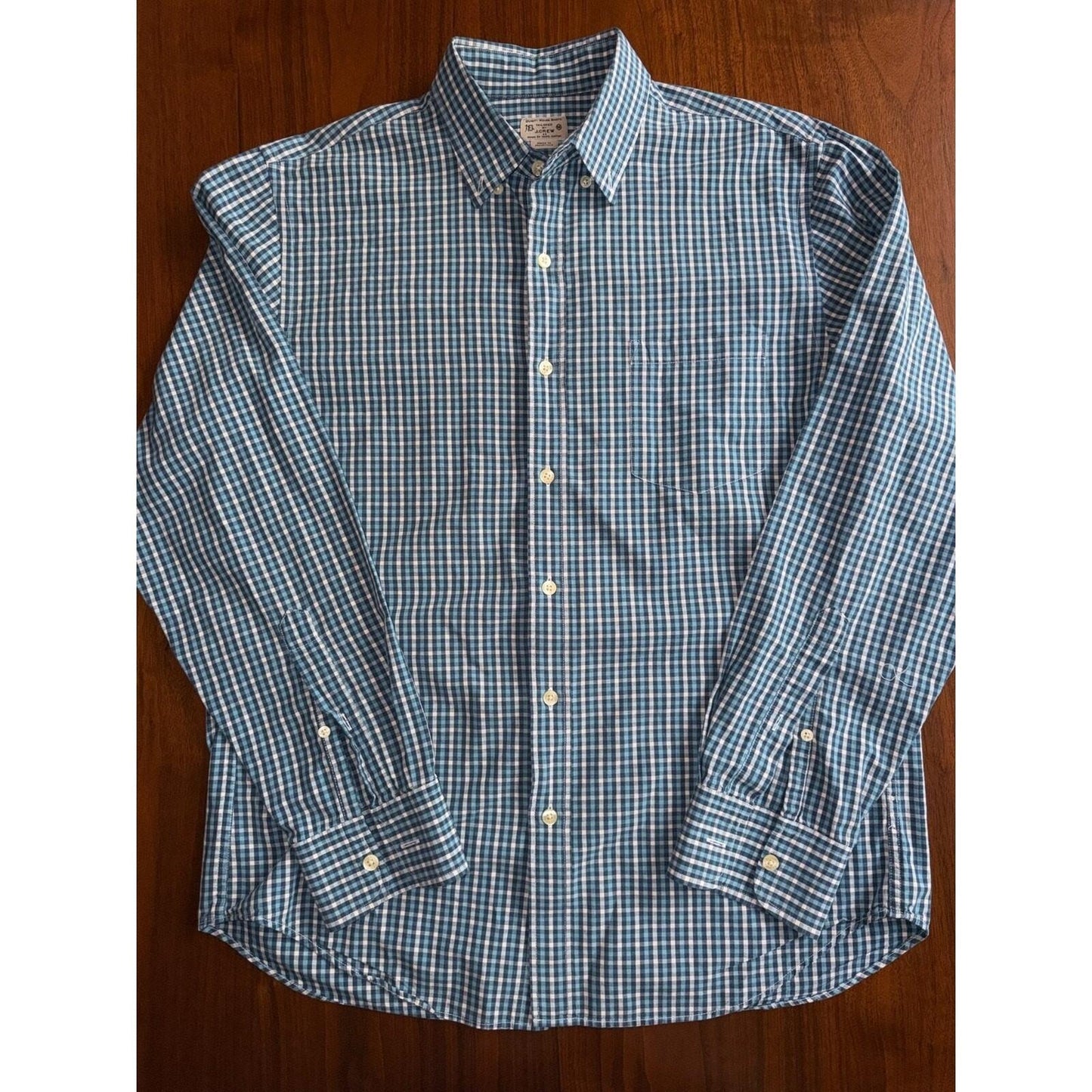 J.Crew Men's Flex Slim Fit Long Sleeve Navy/Teal Plaid Button Down - Size M