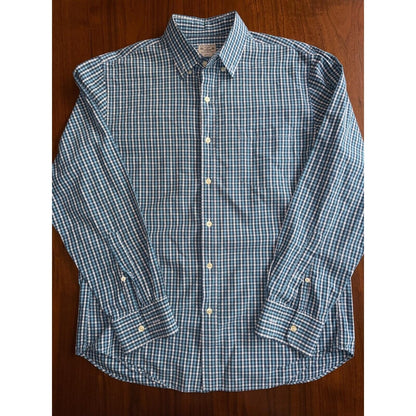 J.Crew Men's Flex Slim Fit Long Sleeve Navy/Teal Plaid Button Down - Size M