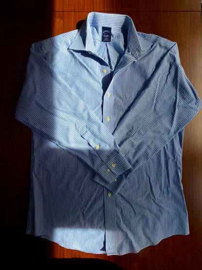 Brooks Brothers Blue and White Striped Non-Iron Cotton Dress Shirt - Size 15.5-33