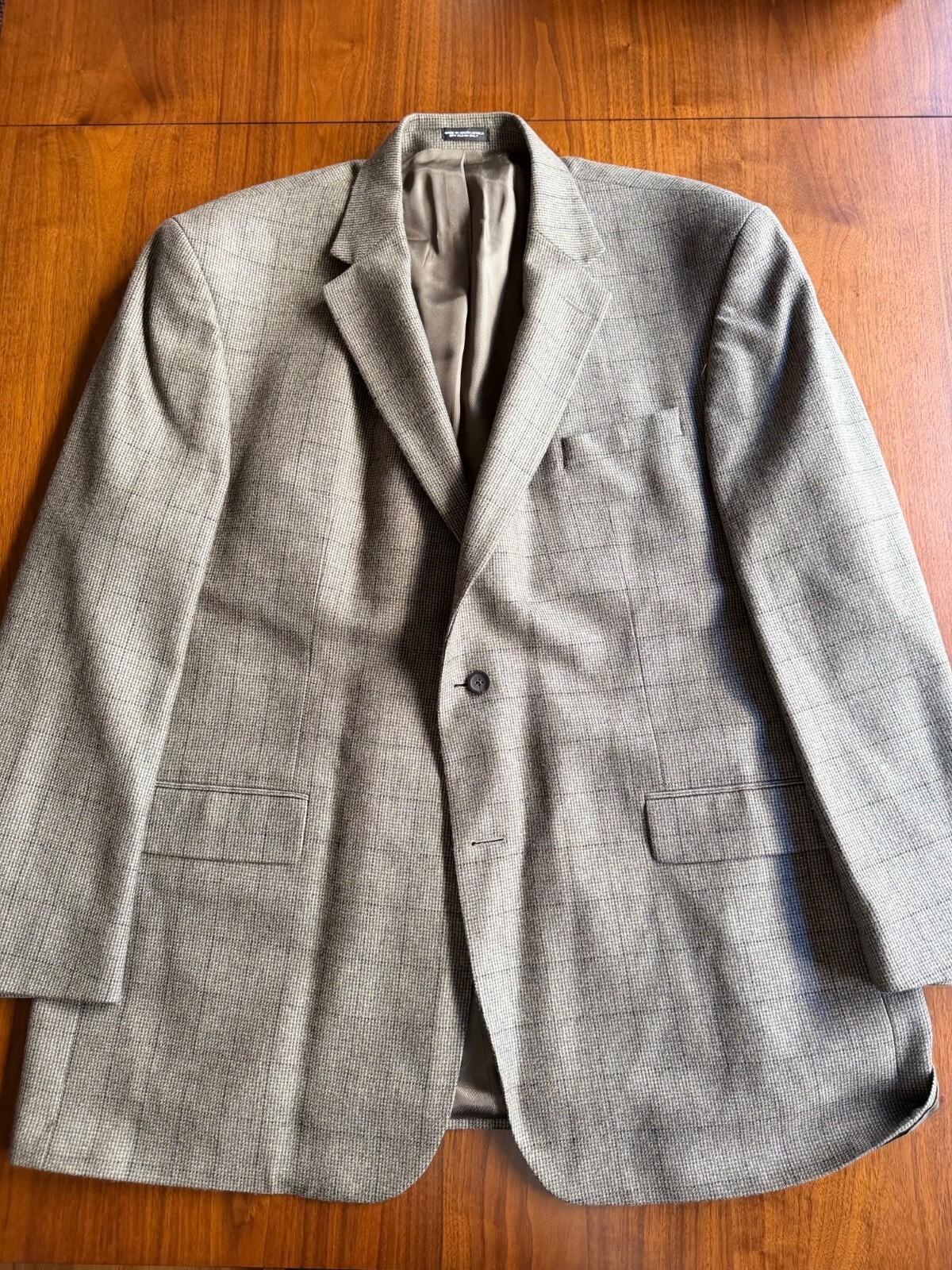 Oscar de la Renta Men's Brown WIndowpane Plaid Lambswool & Cashmere Sport Coat - S 52L