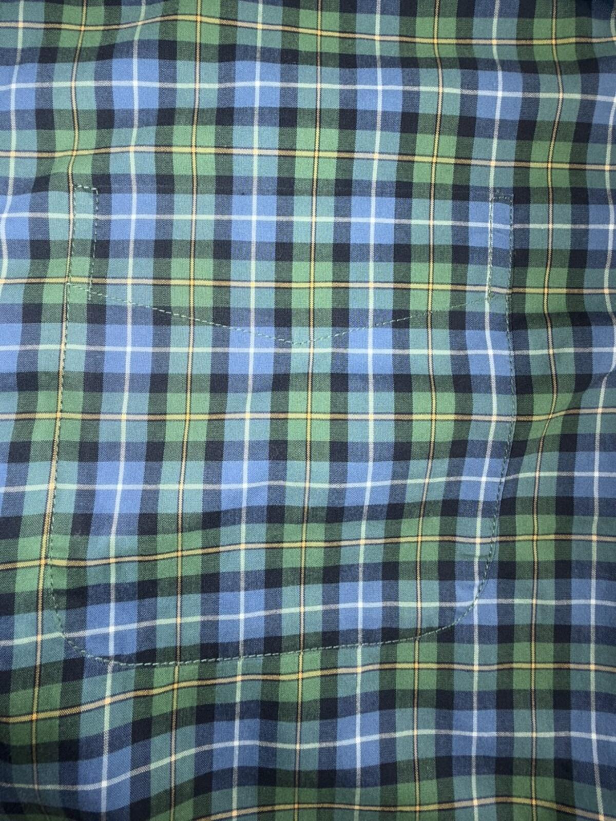 L.L.Bean Men's Wrinkle Resistant Blue & Green Plaid Button-Up Shirt - Size L