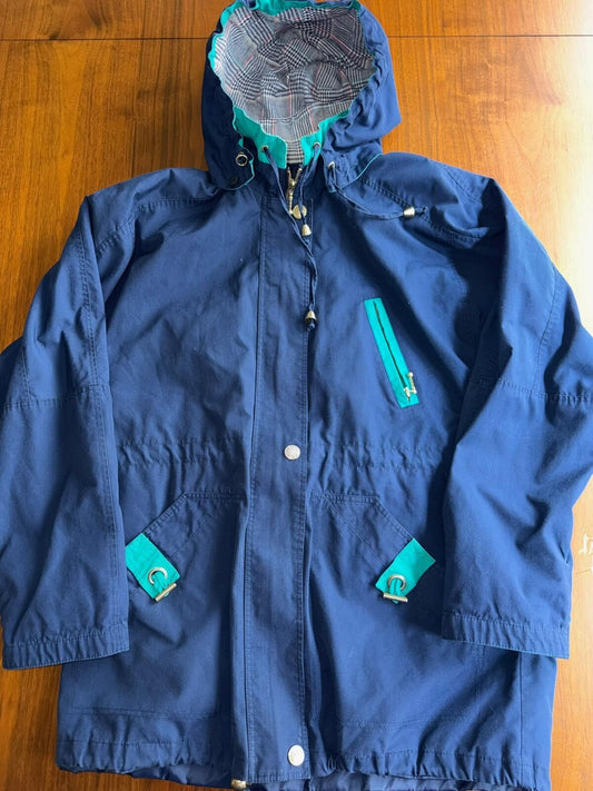 Vintage Current Seen Women's Navy Colorblock Hooded Jacket - Size M