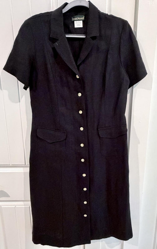 Harvé Benard Women's Black Linen Button-Front Shirt Dress - Size 12