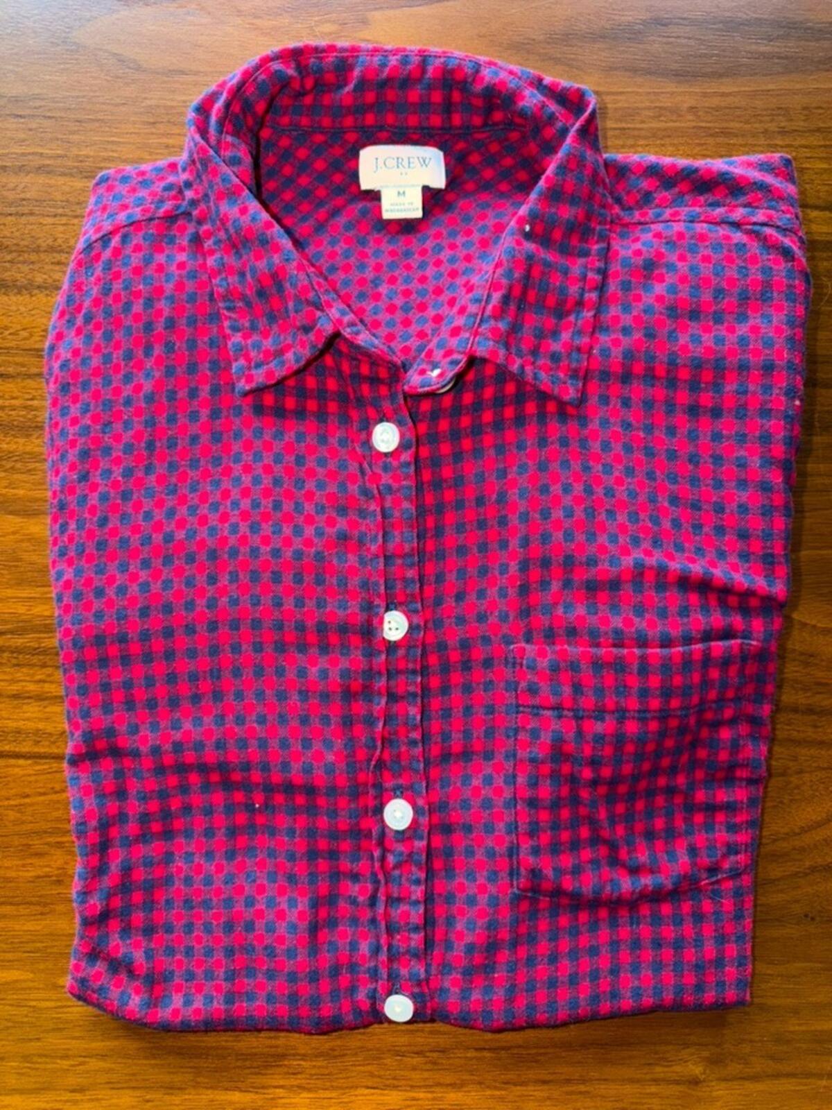 J.Crew Women's Red and Blue Gingham Button-Down - Size M