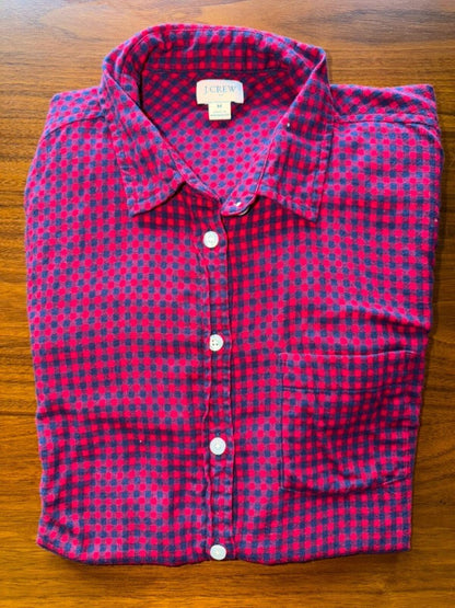 J.Crew Women's Red and Blue Gingham Button-Down - Size M