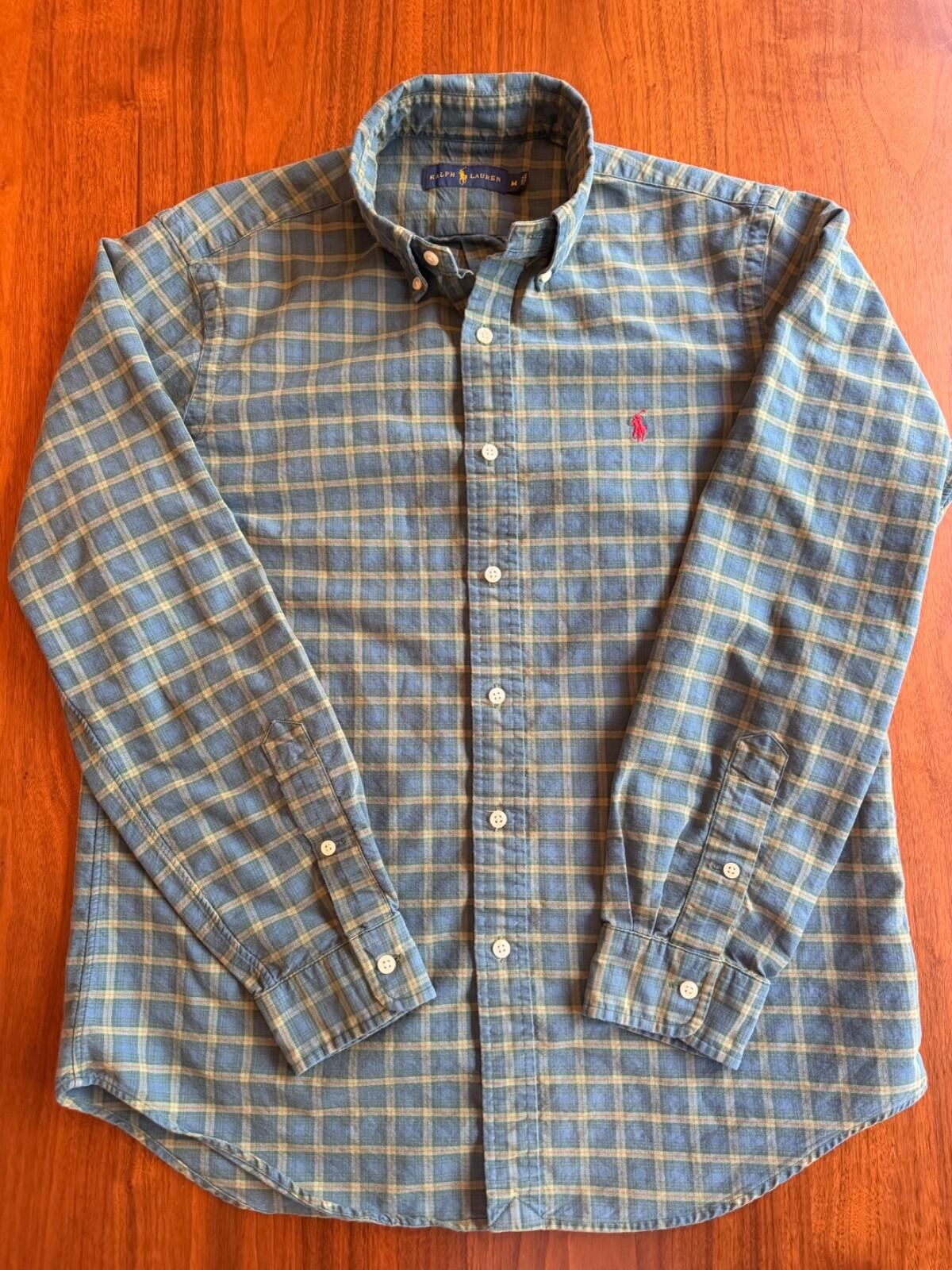 Ralph Lauren Men's Medium Green Plaid Oxford Button Down Sport Shirt - Size M